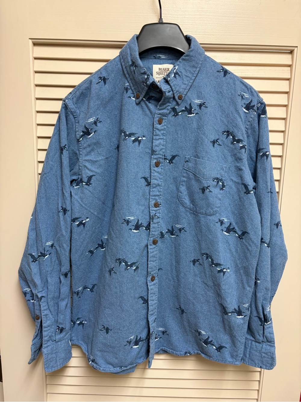 Blake Shelton x Lands End Shirt Mens L Blue Duck Print Flannel Button Down